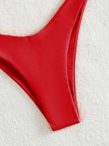 SHEIN Swim 2 件套女士纯色抹胸性感比基尼泳装，适合海滩度假村 2025 年夏季 - 紅色 - 查看 4
