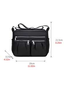 Minimalista Multi-Compartimento Bolsa Quadrada Zíper Frontal Detalhe Franzido O Saco Da Escola Para , Garotas Adolescentes , , , & Em Colégio , Universidade & Ensino Secundário , Perfeito Para Outdoors , Viajar Por & Voltar Para Escola