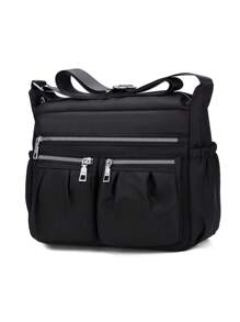 Minimalista Multi-Compartimento Bolsa Quadrada Zíper Frontal Detalhe Franzido O Saco Da Escola Para , Garotas Adolescentes , , , & Em Colégio , Universidade & Ensino Secundário , Perfeito Para Outdoors , Viajar Por & Voltar Para Escola