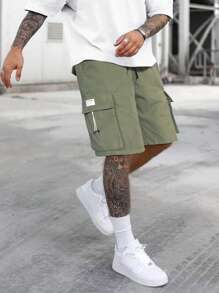 Manfinity LEGND Loose-Fit Men's Cargo Shorts With Letter Patch Detail, Flap Pockets And Drawstring Waist - Army Green - View 1