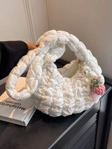 Minimalist Ruched Bag With Bag Charm Fashion White - White - View 2