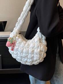 Minimalist Ruched Bag With Bag Charm Fashion White - White - View 4