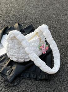 Minimalist Ruched Bag With Bag Charm Fashion White - White - View 6