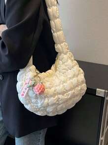 Minimalist Ruched Bag With Bag Charm Fashion White - White - View 7