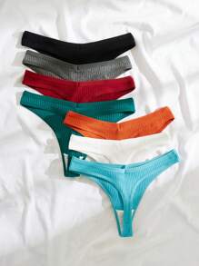 7packs Solid Ribbed Knit Sexy Thongs - Multicolor - View 2