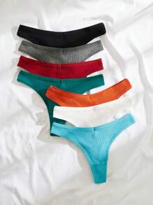 7packs Solid Ribbed Knit Sexy Thongs - Multicolor - View 3