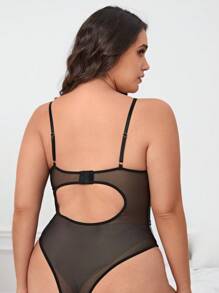 Plus PU Leather Harness Bodysuit - Black - View 2