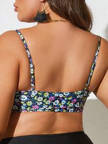 Plus Ditsy Floral Print Ring Linked Bikini Top - Multicolor - View 2