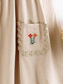 SHEIN Vintaside Kids Vestido De Menina Pré-adolescente Floral Com Bordado E Babado Na Barra E Bolso Adicional