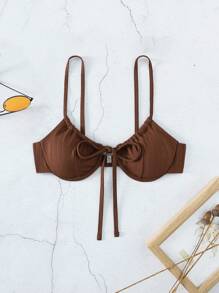 SHEIN Swim Summer Beach Solid Tie Front Underwire Bikini Top
