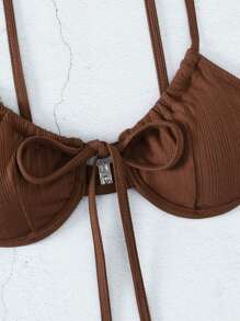 SHEIN Swim Summer Beach Solid Tie Front Underwire Bikini Top