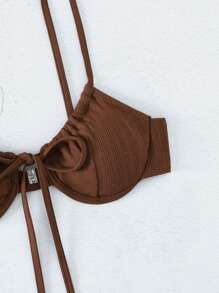 SHEIN Swim Summer Beach Solid Tie Front Underwire Bikini Top