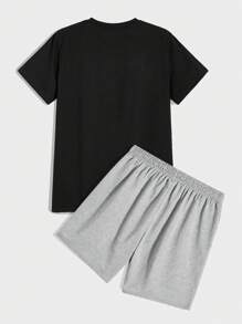 Aesthetic Post--Men Letter Graphic Tee & Drawstring Waist Shorts - Multicolor - View 2
