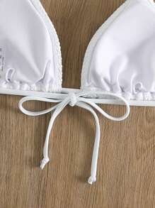 SHEIN Swim 吊脖三角杯比基尼上衣 - 白色 - 查看 5