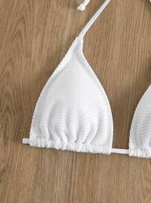 SHEIN Swim 吊脖三角杯比基尼上衣 - 白色 - 查看 6