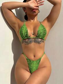 Swim SXY 蛇紋交叉露背連體泳衣 - 彩色 - 查看 2