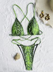 Swim SXY 蛇紋交叉露背連體泳衣 - 彩色 - 查看 5