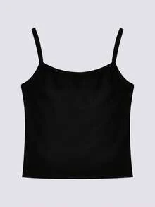Slogan Embroidered Crop Cami Top - Black - View 2