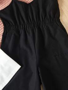 SHEIN Girls Solid Tank Top & Wide Leg Cami Jumpsuit - Black and White - View 3