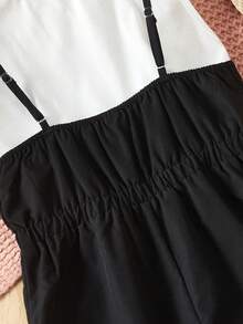 SHEIN Girls Solid Tank Top & Wide Leg Cami Jumpsuit - Black and White - View 5