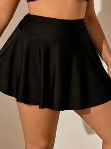 SHEIN Swim Curve 纯色荷叶边下摆比基尼泳裤，适合夏季海滩度假 - 黑色 - 查看 3