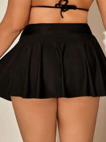 SHEIN Swim Curve 纯色荷叶边下摆比基尼泳裤，适合夏季海滩度假 - 黑色 - 查看 2