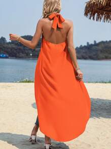 SHEIN LUNE Áo khoác và áo lót dành cho xe tăng nữ Bất đối xứng Cao thấp Buộc lại màu trơn Giải trí - trái cam - Xem 2