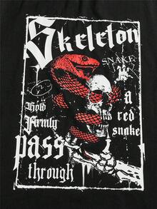 ROMWE MEN Goth Hombres Camiseta algodón con estampado de cráneo y letra - Negro - Ver 4