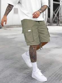 Manfinity LEGND Men Flap Pocket Drawstring Waist Cargo Shorts - Army Green - View 1