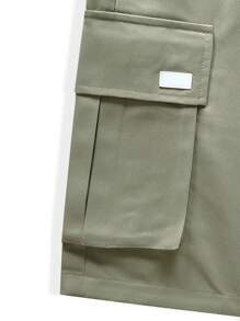 Manfinity LEGND Men Flap Pocket Drawstring Waist Cargo Shorts - Army Green - View 5