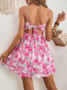 SHEIN VCAY Đầm Lộ Lưng Vắt Buộc lại Hoa Tất cả trên in Boho - Nhiều màu - Xem 2