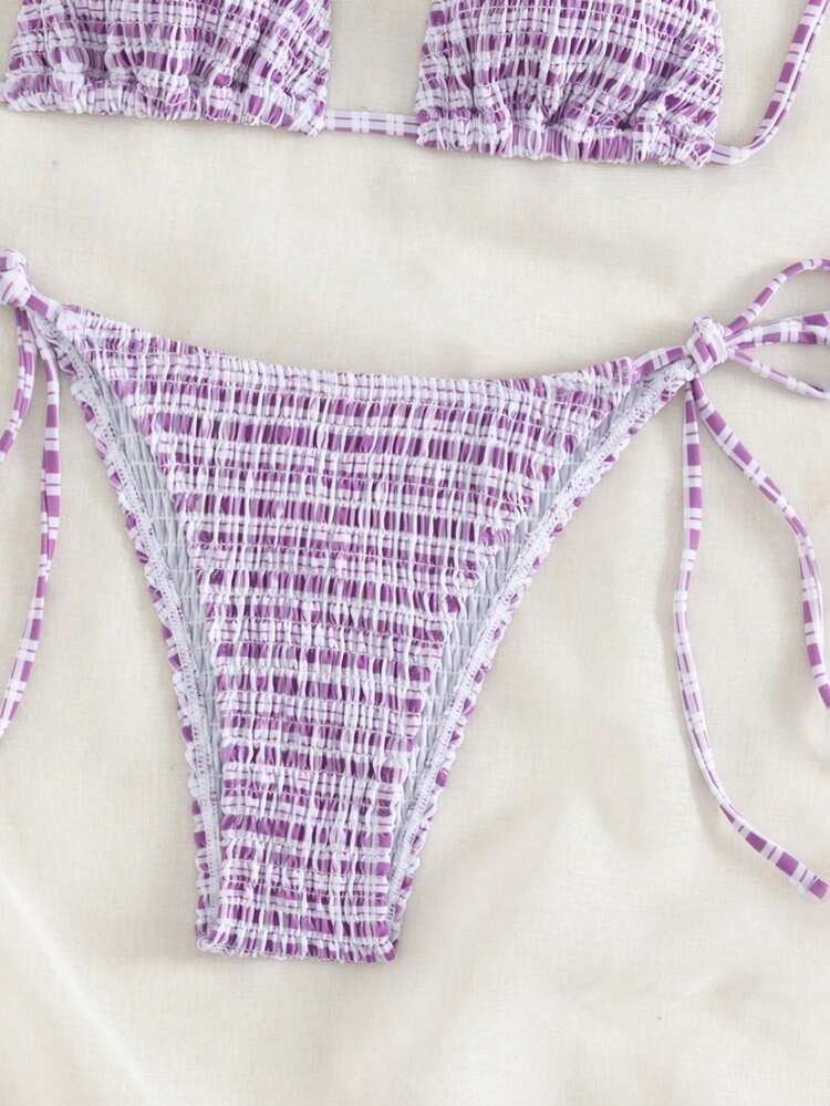 Summer Beach Smocked Triangle Tie Side Bikini Set