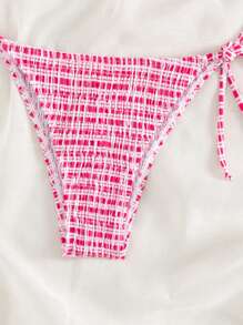 Smocked Halter Triangle Tie Side Bikini Set For Summer Beach - Pink - View 5