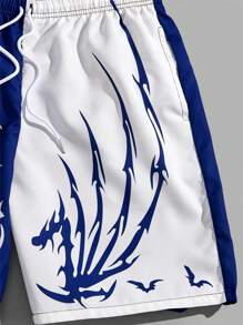 ROMWE MEN Street Life Quần Short Nam Dây kéo Túi Thắt nơ trước Khối Màu Lá thư Giải trí - Xanh và trắng - Xem 5