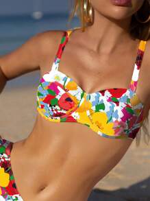 Floral Print Underwire Bikini Top - Multicolor - View 1