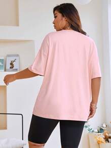 Flirla Camiseta de hombros caídos con estampado de figura - Rosa Pálido - Ver 2