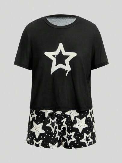 Star Print Tee & Shorts PJ Set