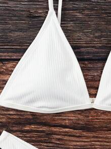 SHEIN Swim Summer Beach Rib Triangle High Cut Bikini Set - White - View 6