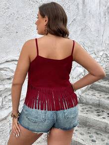Breezaya Áo hai dây Plus Size Cắt ra mép màu trơn Gợi cảm - Màu Đỏ Sâu - Xem 2