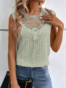 SHEIN LUNE 蕾絲拼接背心上衣 - 薄荷綠 - 查看 5