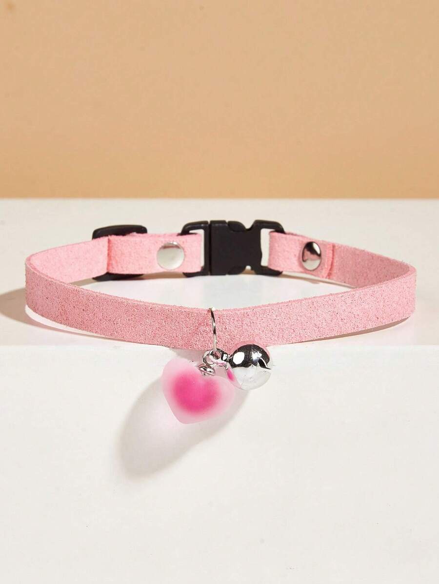 1pc Heart & Bell Decor Pet Collar - Pink - View 1