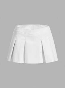 SHEIN ICON Solid Pleated PU Skirt