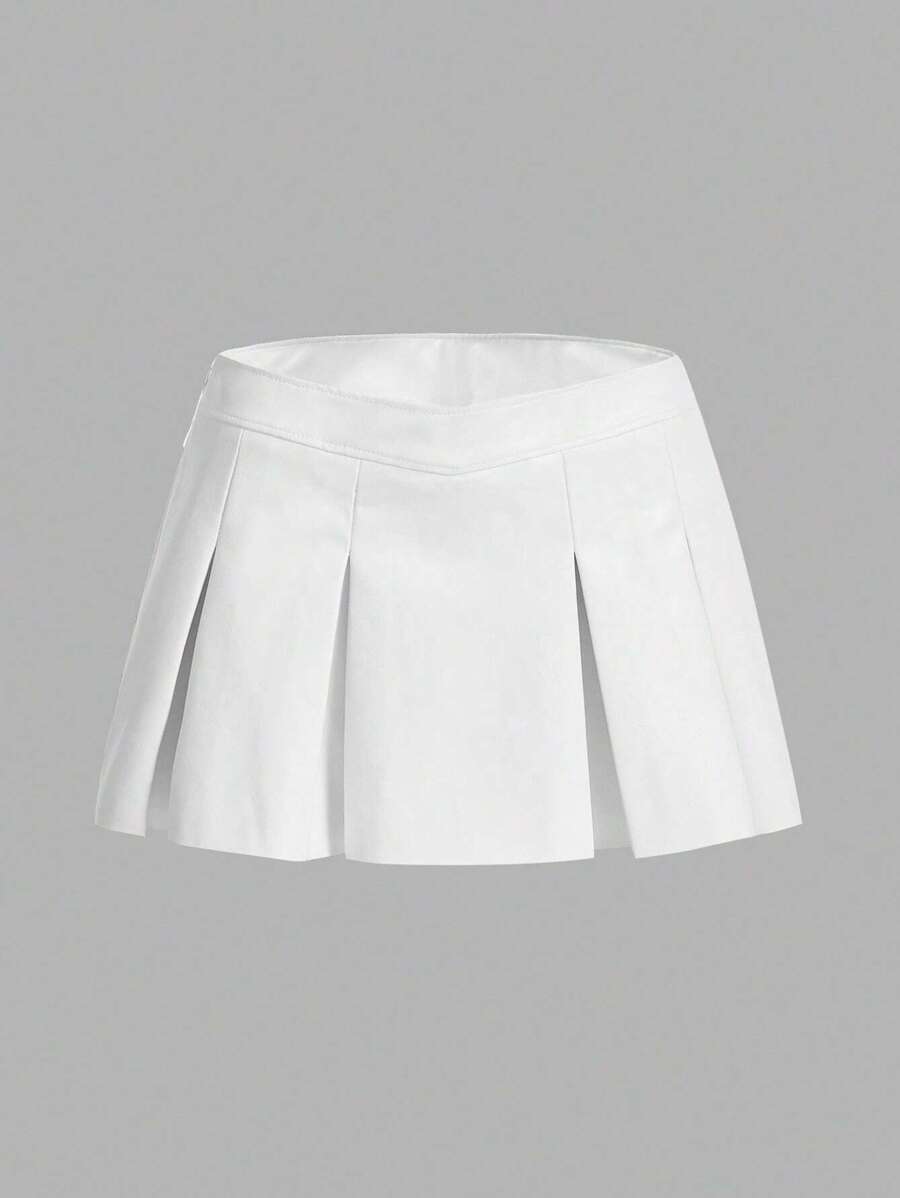 SHEIN ICON Solid Pleated PU Skirt