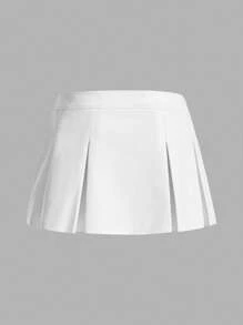 SHEIN ICON Solid Pleated PU Skirt