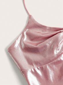SHEIN ICON Metallic Rhinestone Heart Ring Linked Tie Backless Halter Top