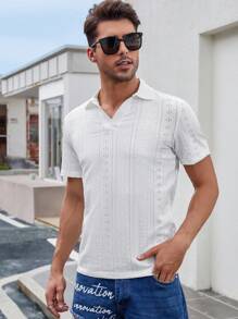 Manfinity Homme Men Solid Eyelet Embroidery Polo Shirt - White - View 1