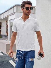 Manfinity Homme Men Solid Eyelet Embroidery Polo Shirt - White - View 4