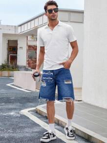 Manfinity Homme Men Solid Eyelet Embroidery Polo Shirt - White - View 5