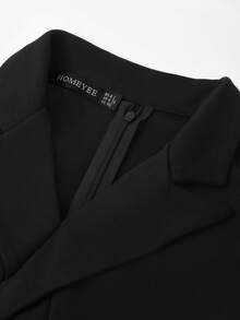 HOMEYEE 西裝領雙排釦翻蓋細節緊身連衣裙 - 黑色 - 查看 4