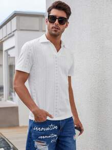 Manfinity Homme Men Solid Eyelet Embroidery Polo Shirt - White - View 6